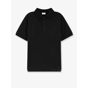 Saint Laurent Men Pique Cotton Polo Shirt With Cassandre Embroidery